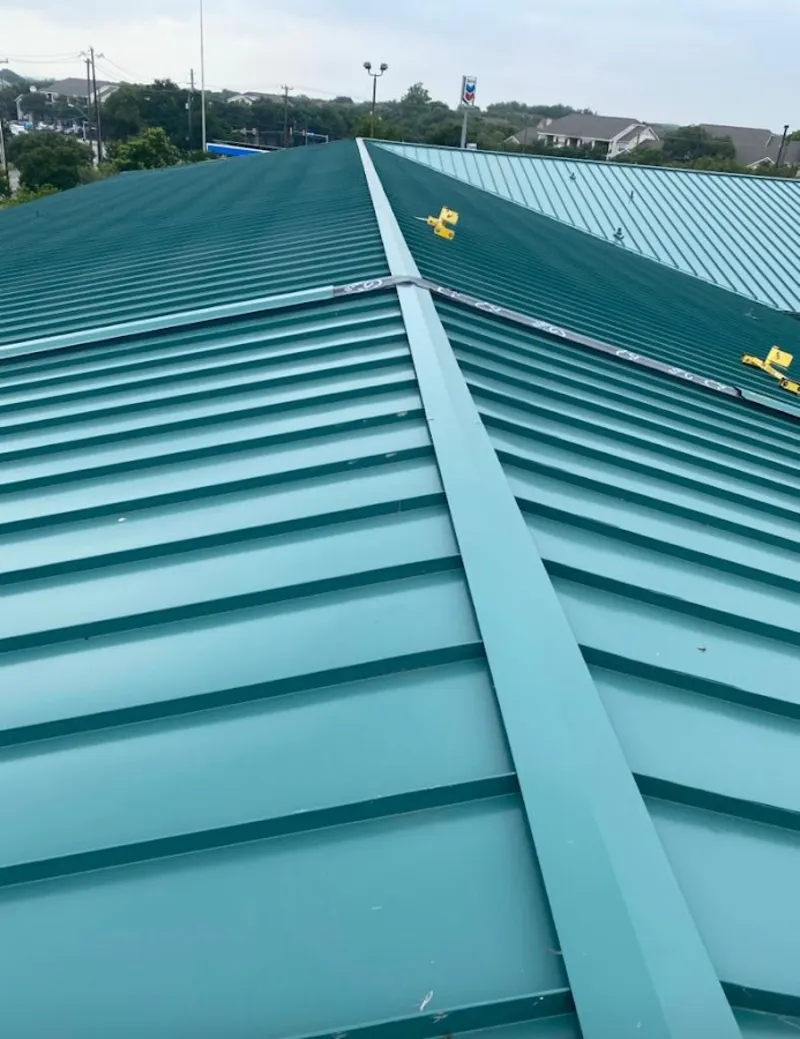 Green commercial metal roof ridge and valley for Metal Roof Repair in Monrovia